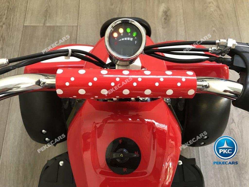 Quad eléctrico para niños mini atv 36V rojo y blanco voltimetro