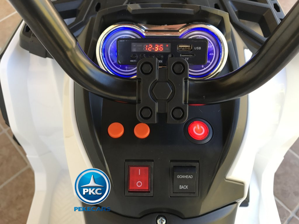 Quad Eléctrico Infantil Pekecars 906D Blanco display con radio FM
