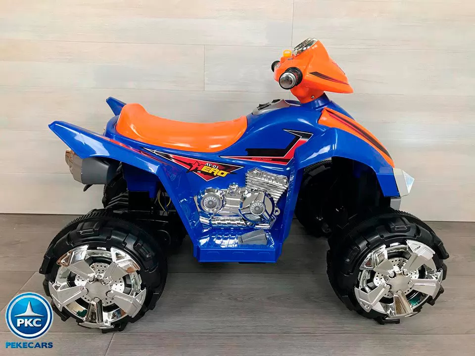 Quad eléctrico infantil Pekecars doble velocidad Azul vista lateral