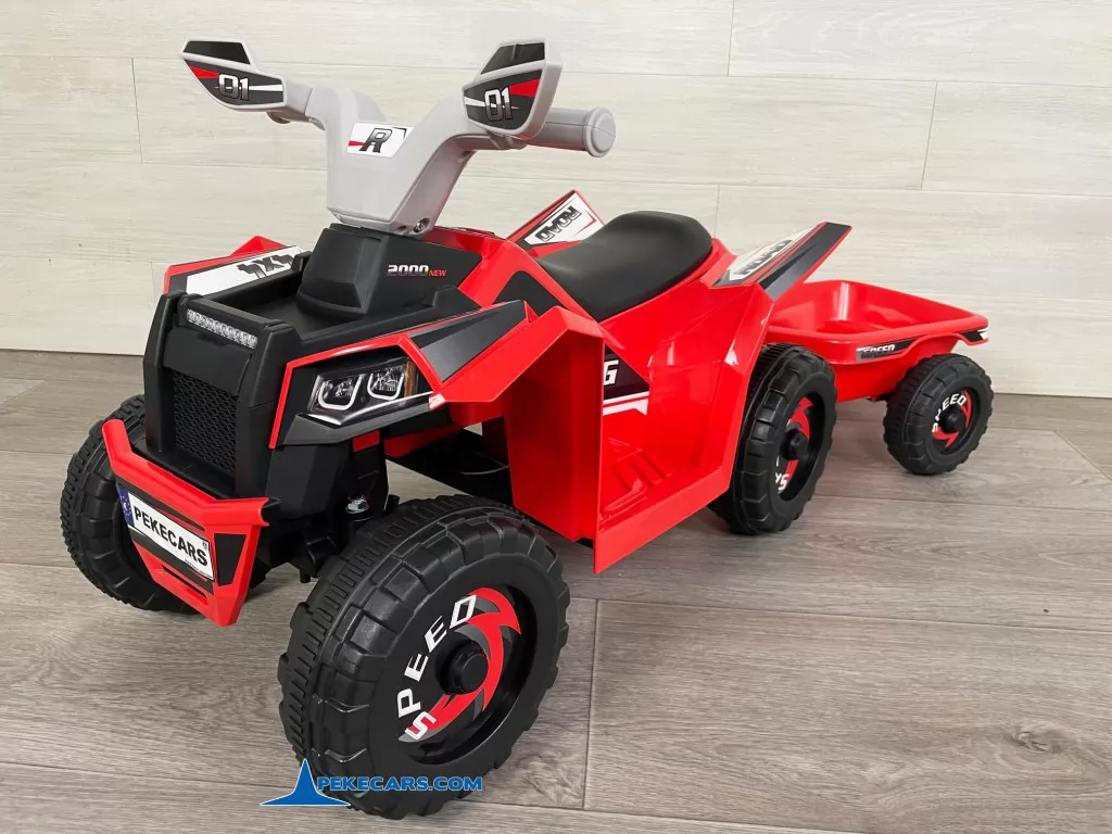 Quad Electrico Racing Speed 6V Rojo con Remolque vista frontal derecha