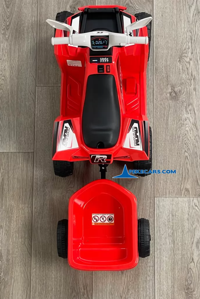 Quad Electrico Racing Speed 6V Rojo con Remolque vista arriba detalle