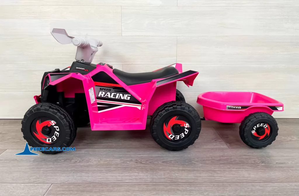 Quad Electrico Racing Speed 6V Rosa con Remolque vista lado
