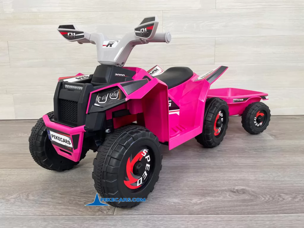 Quad Electrico Racing Speed 6V Rosa con Remolque vista detalle derecha