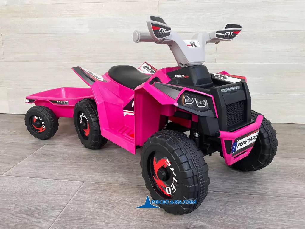 Quad Electrico Racing Speed 6V Rosa con Remolque frontal detalle