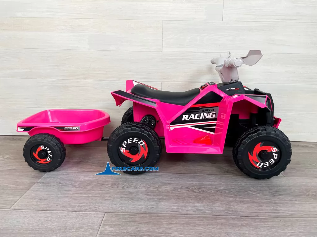 Quad Electrico Racing Speed 6V Rosa con Remolque izquierda detalle