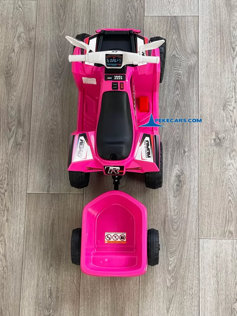 Quad Electrico Racing Speed 6V Rosa con Remolque vista arriba detalle