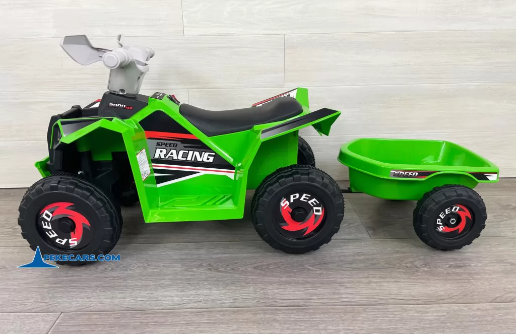 Quad Electrico Racing Speed 6V Verde con Remolque vista lateral