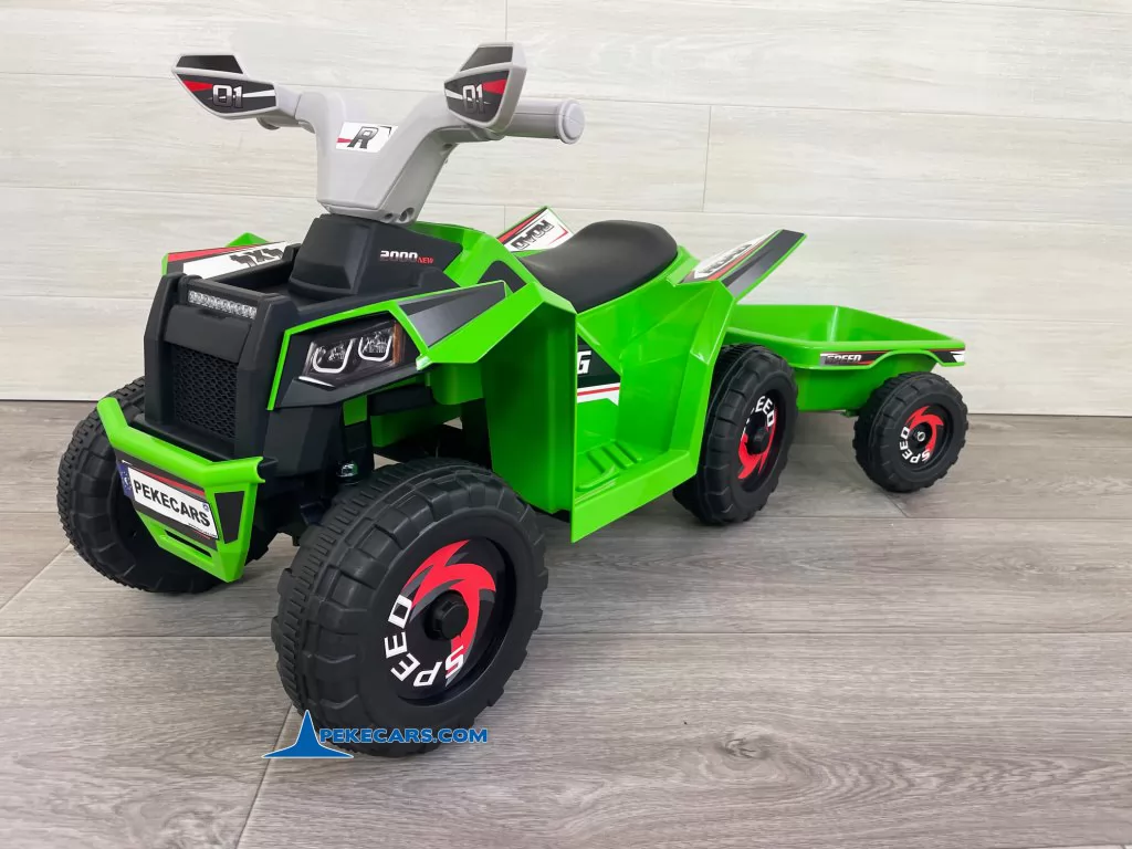 Quad Electrico Racing Speed 6V Verde con Remolque vista detalle lado