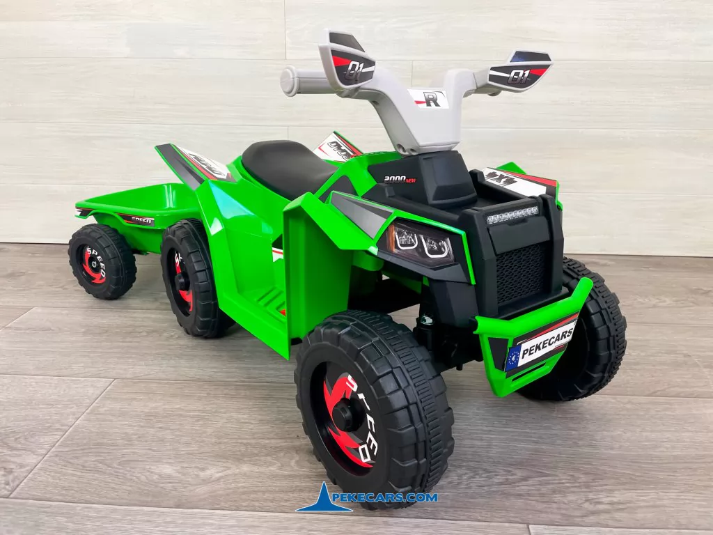 Quad Electrico Racing Speed 6V Verde con Remolque detalle lado derecho