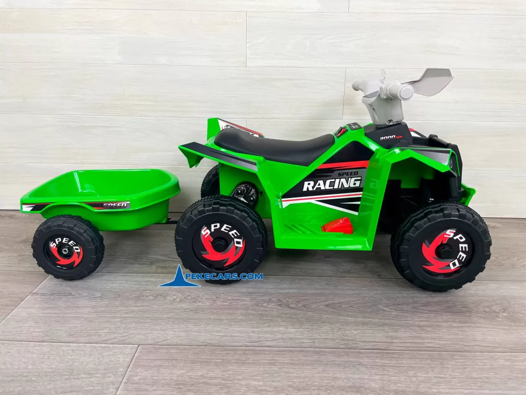 Quad Electrico Racing Speed 6V Verde con Remolque detalle derecha