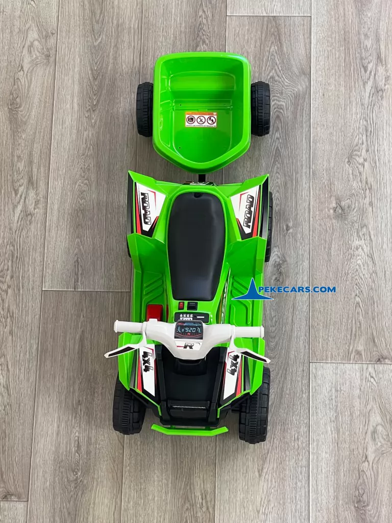 Quad Electrico Racing Speed 6V Verde con Remolque vista arriba