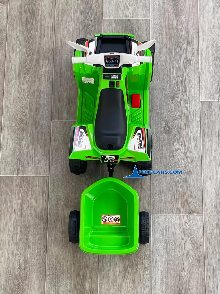 Quad Electrico Racing Speed 6V Verde con Remolque detalle arriba