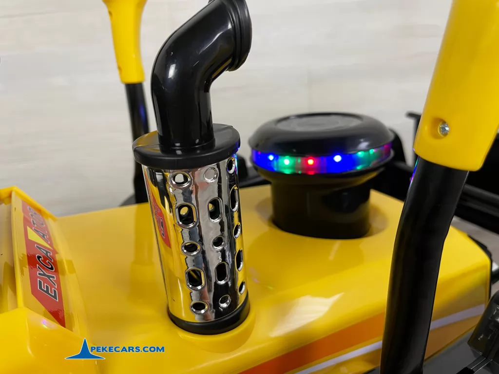 Tractor Eléctrico Peketrac 1005 12V 2.4G Amarillo detalle escape