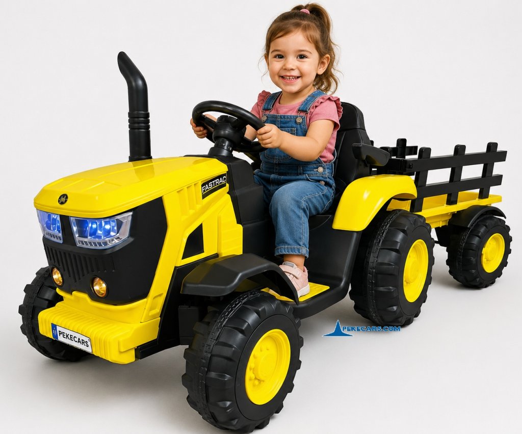 Tractor Eléctrico 4200 12V 2.4G Amarillo con Remolque