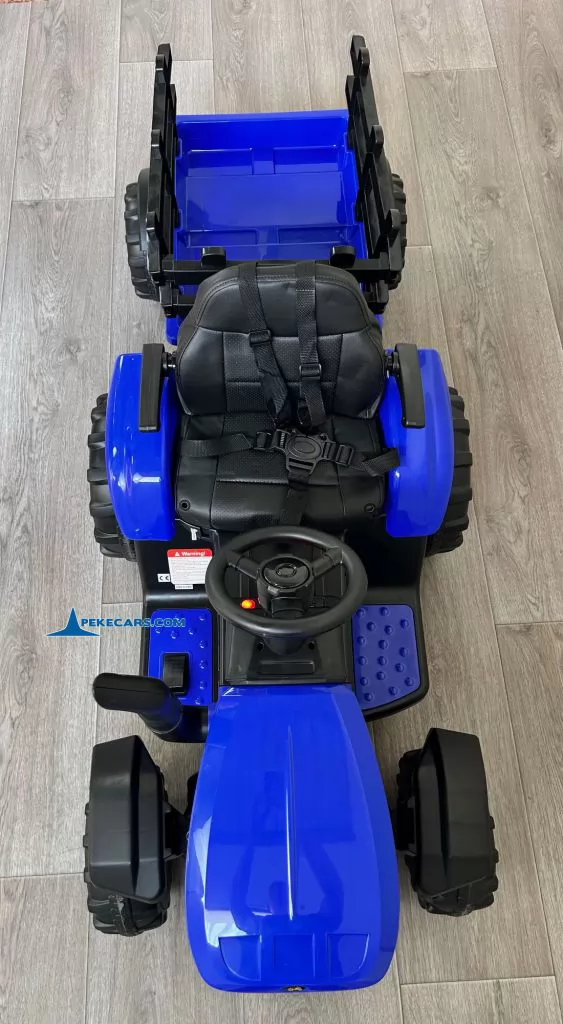 tractores infantiles peketrac 4200 12v azul  con remolque vista arriba