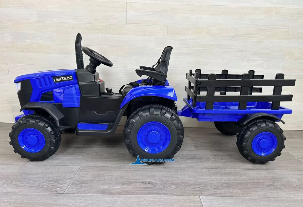 tractores infantiles peketrac 4200 12v azul con remolque lateral derecho