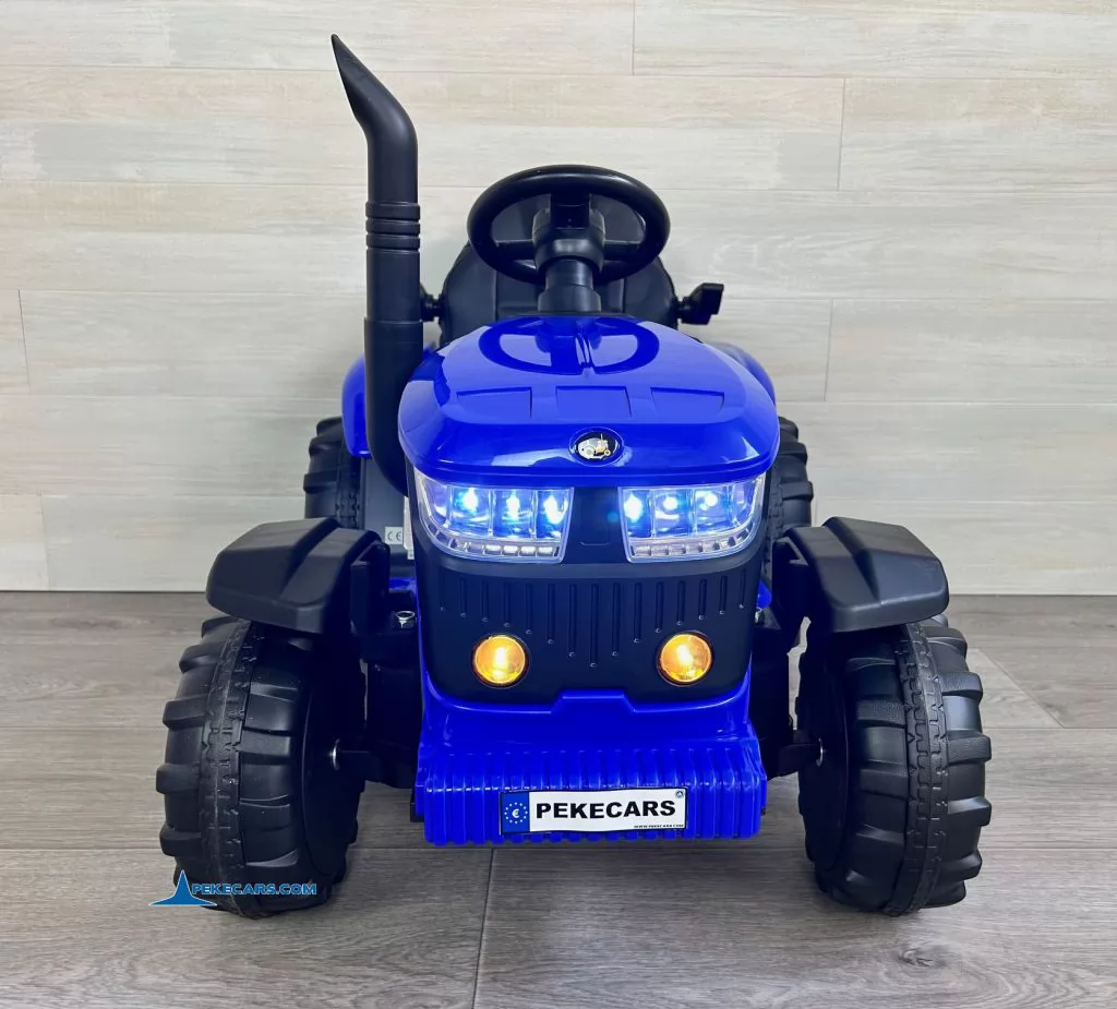 tractores infantiles peketrac 4200 12v con remolque azul frontal