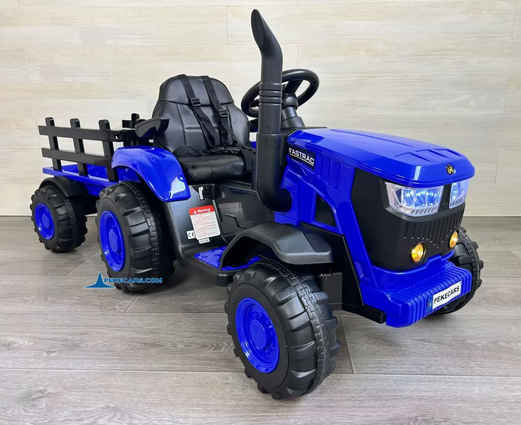 tractores infantiles peketrac 4200 12v con remolque azul frontal izquierda