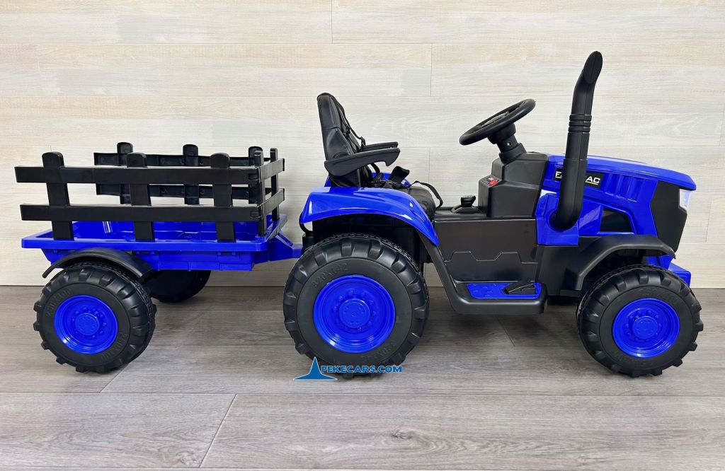 tractores infantiles peketrac 4200 12v con remolque azul lado izquierdo