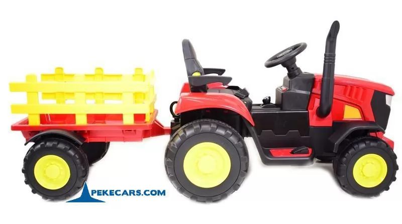 Tractor Eléctrico 4200 12V 2.4G Rojo con Remolque lateral