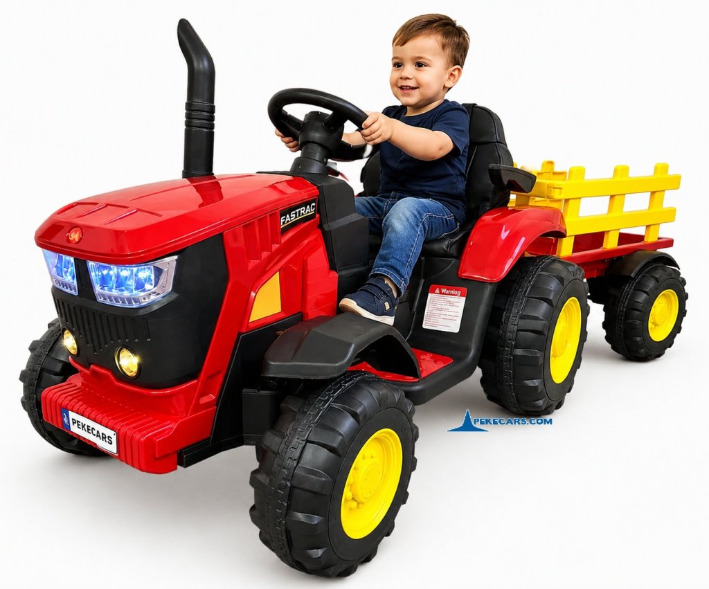 Tractor Eléctrico 4200 12V 2.4G Rojo con Remolque