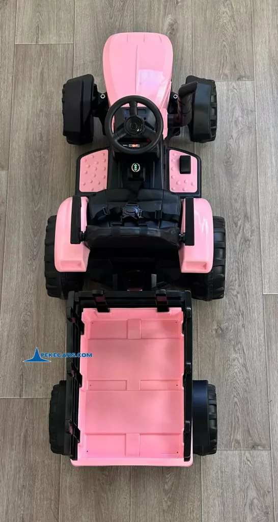 tractores infantiles peketrac 4200 12v rosa con remolque vista arriba