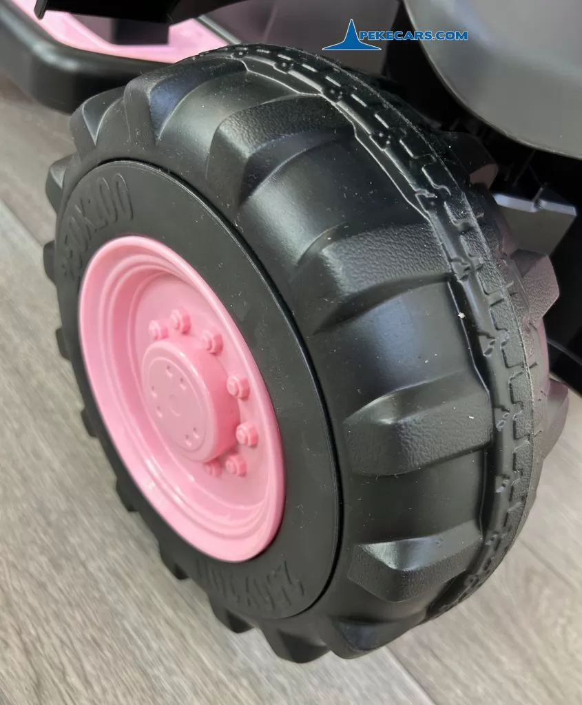 tractores infantiles peketrac 4200 12v rosa con remolque ruedas caucho