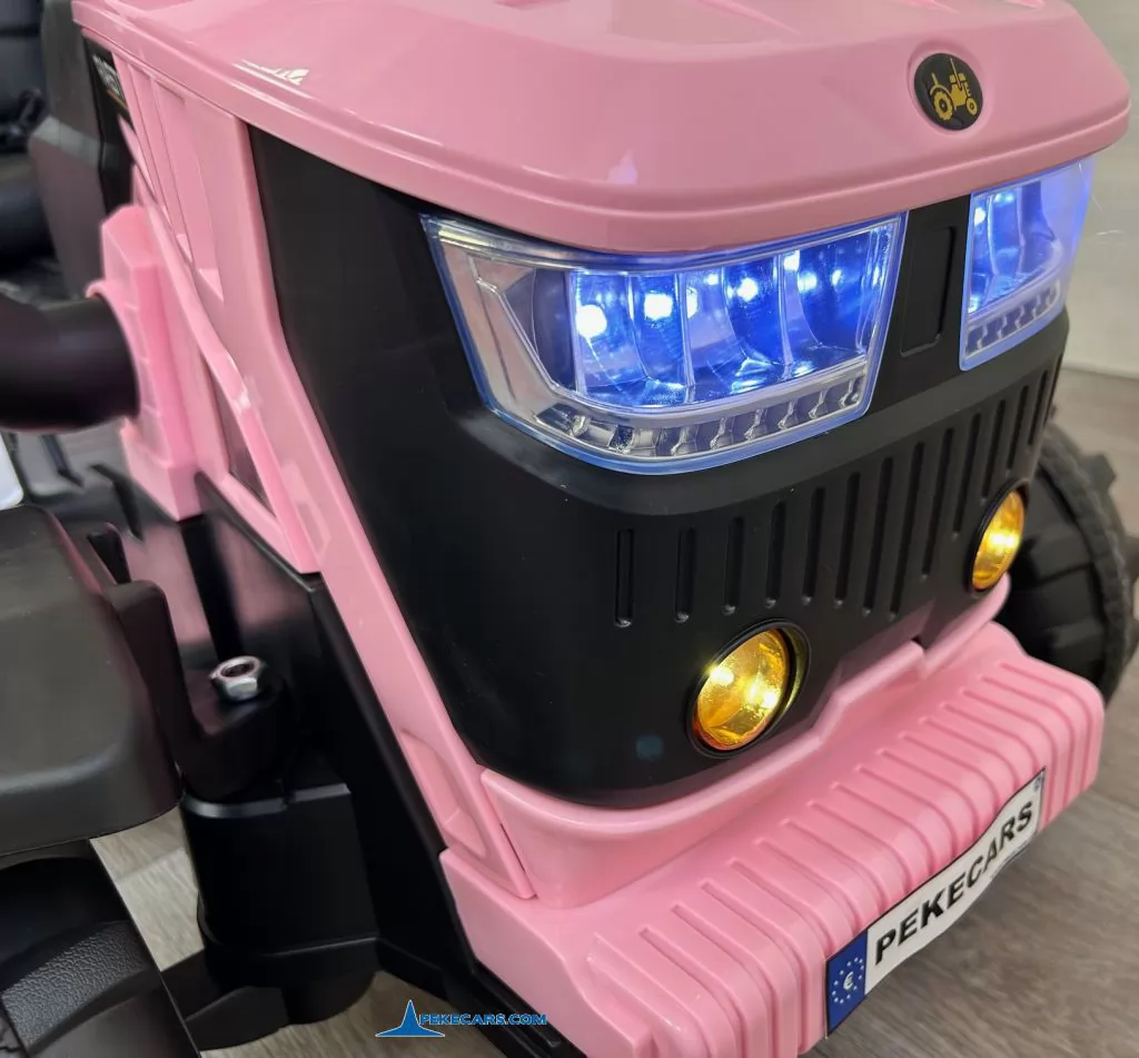 tractores infantiles peketrac 4200 12v rosa con remolque luces frontales