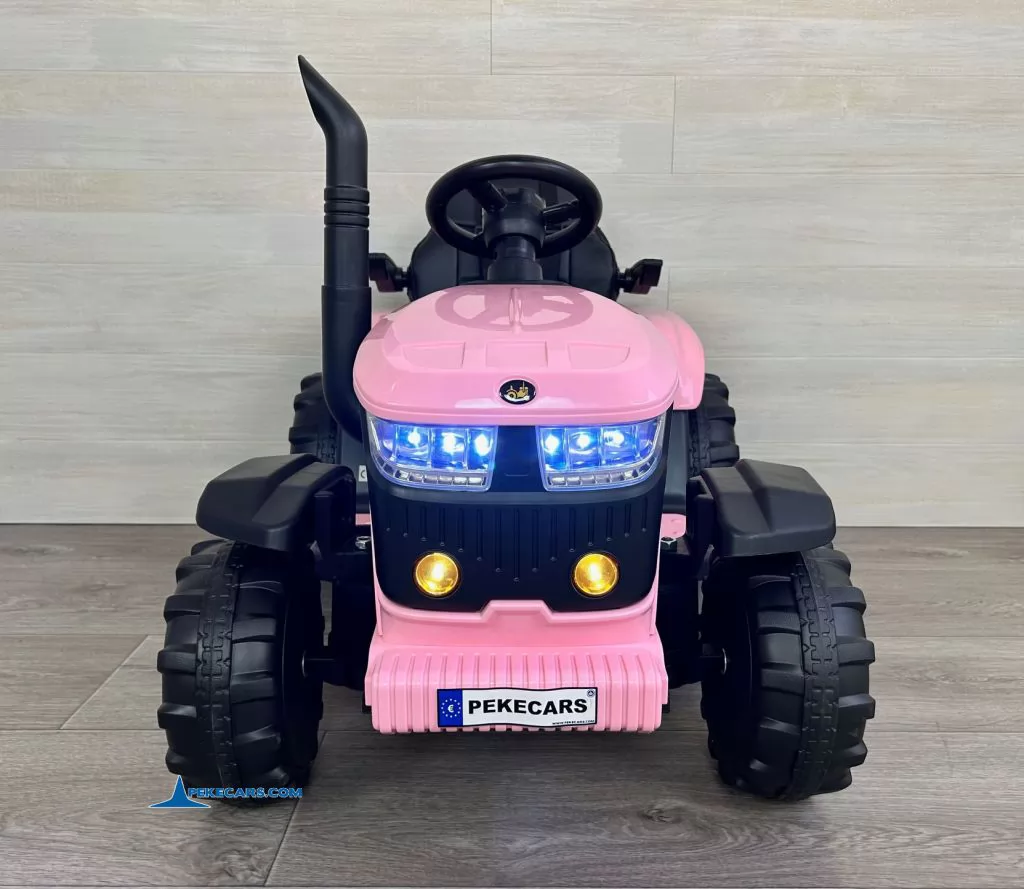 tractores infantiles peketrac 4200 12v rosa con remolque vista frontal