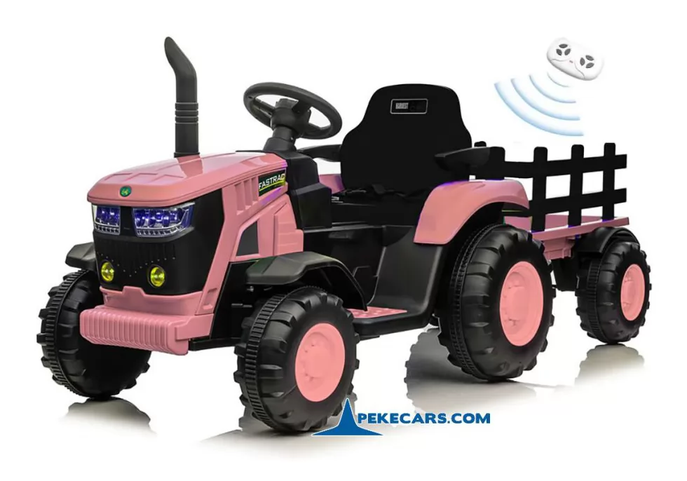 Tractor Eléctrico 4200 12V 2.4G Rosa con Remolque