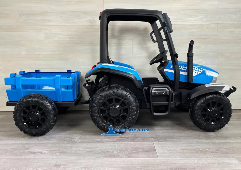 Tractor Electrico Peketrac 5200 con Remolque 2.4G 24V Azul vista lateral