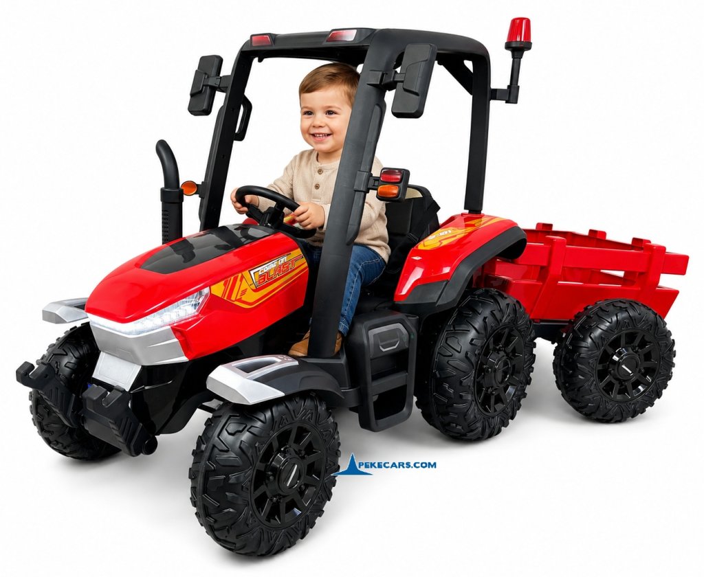 Tractor Electrico Peketrac 5200 con Remolque 2.4G 24V Rojo