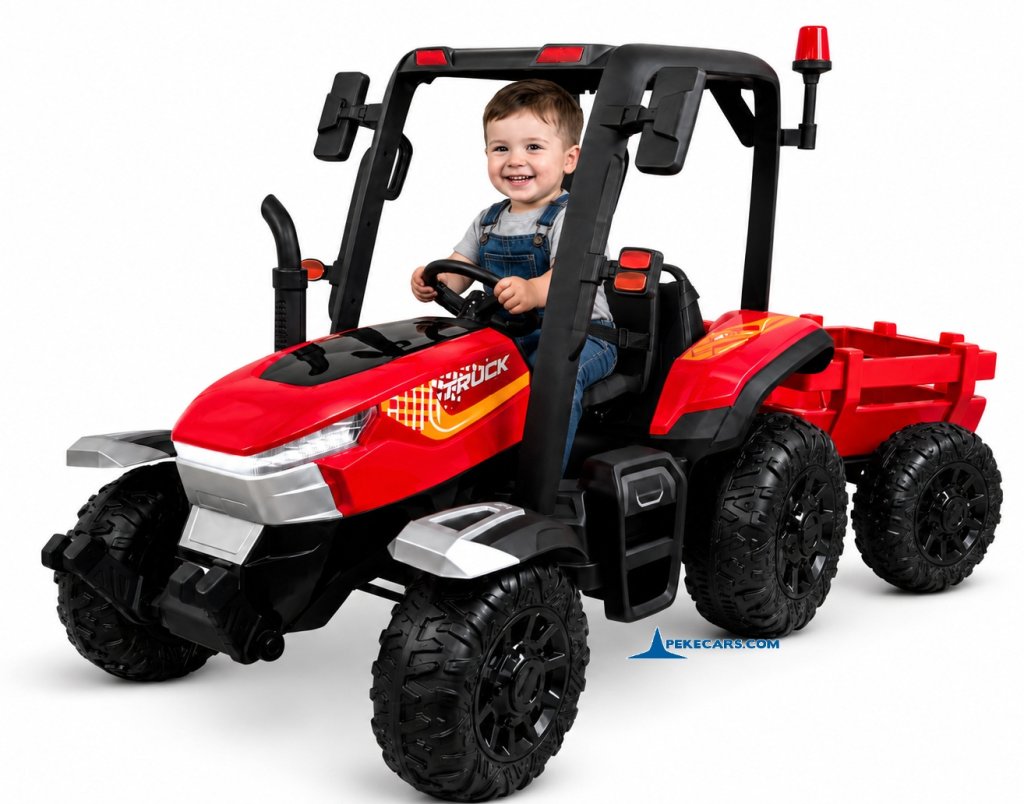 Tractor Electrico Peketrac 5200 con Remolque 2.4G 24V Rojo