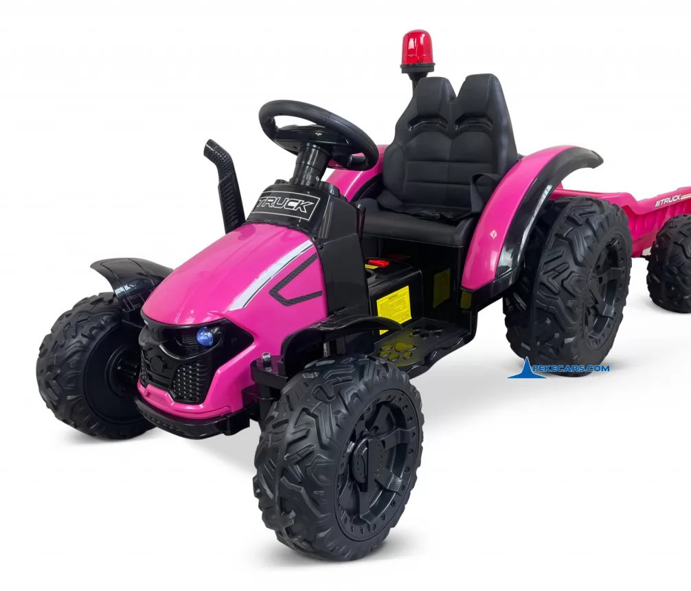 Tractor Electrico Peketrac 9100 Rosa con Mando 2.4G y Remolque