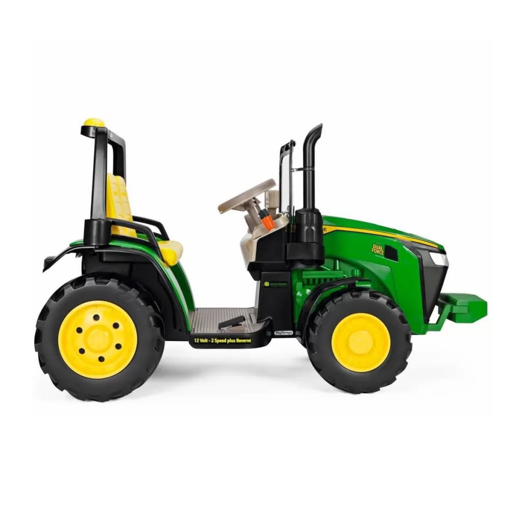 Tractor Eléctrico Infantil John Deere Dual Force 2 Plazas 12V con Remolque - lateral