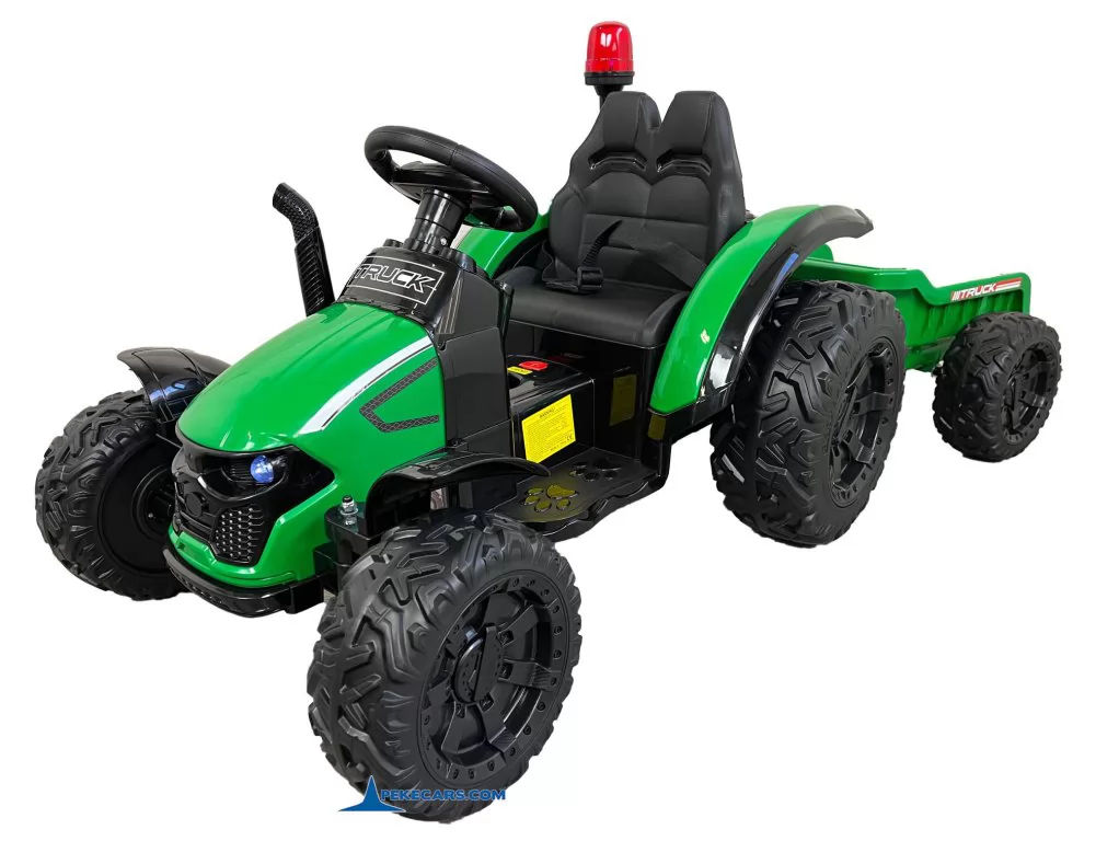 Tractor Electrico Peketrac 9100 Verde con Mando 2.4G y Remolque