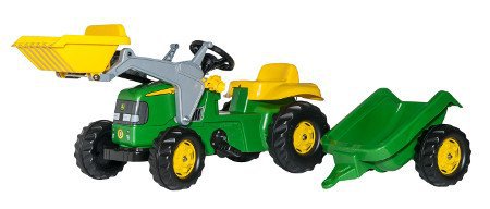 Tractor de pedales - John Deere infantil con remolque y pala excavadora delantera