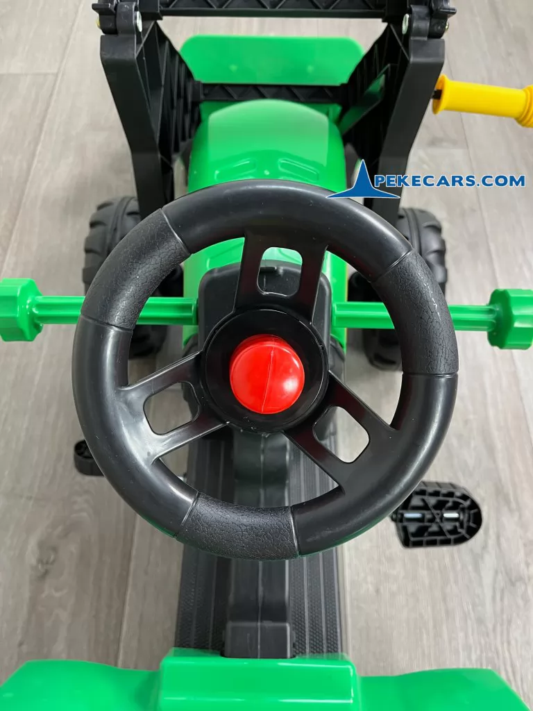 Tractor a pedales infantil con pala delantera, remolque y retroexcavadora verde volante