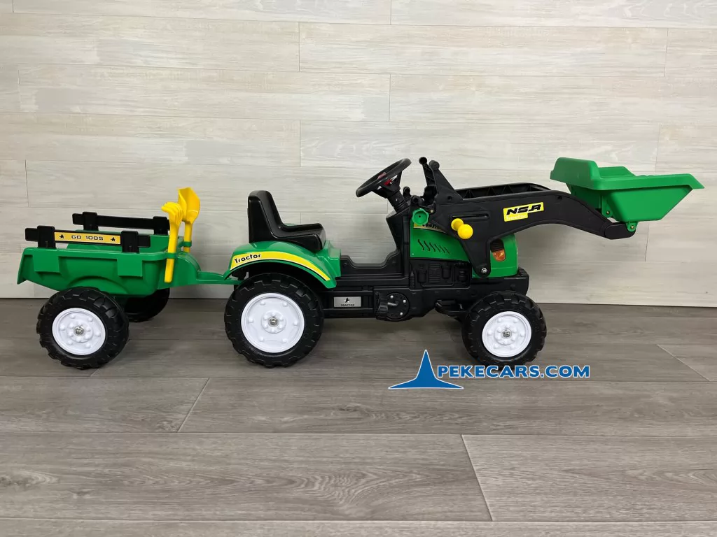 Tractor a pedales infantil Verde con Remolque y Pala lateral