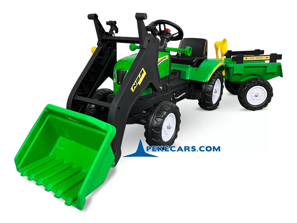 Tractor a pedales Verde con Remolque y Pala