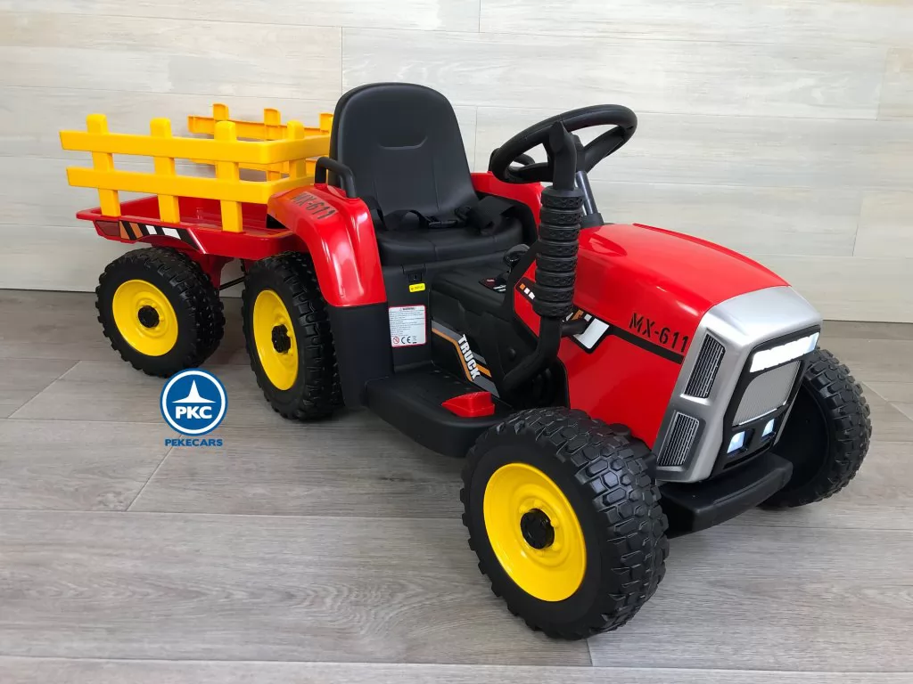 Tractor Eléctrico Peketrac 5100 12V Rojo con remolque