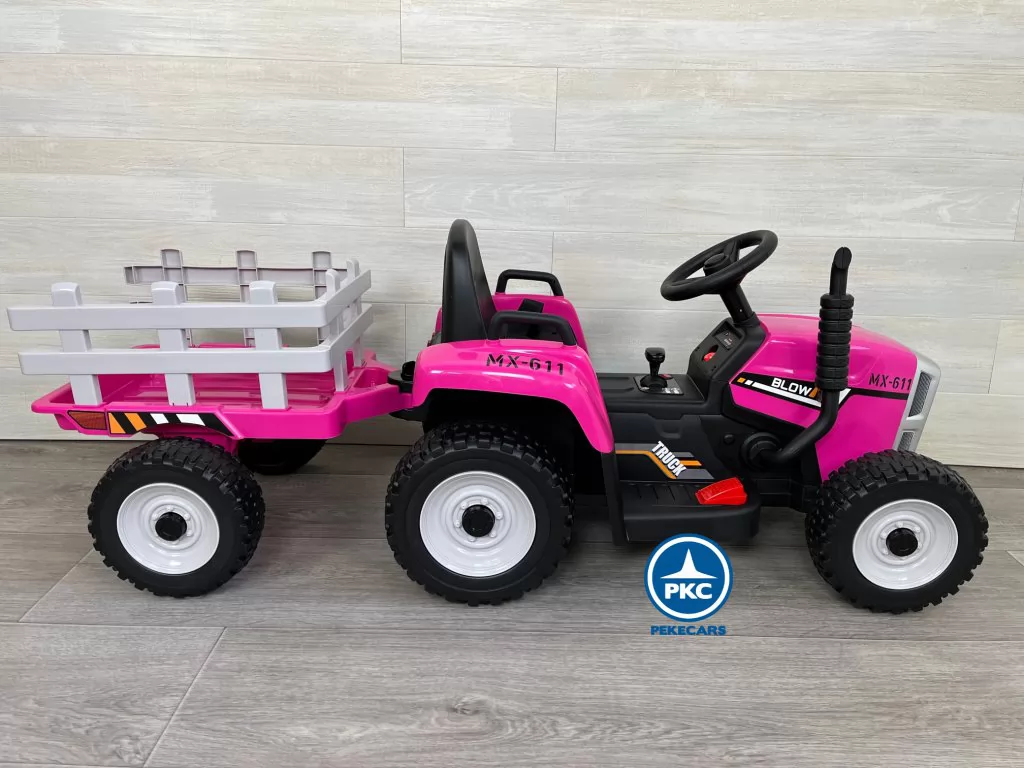 Tractor eléctrico para niños Peketrac 5100 12V Rosa lateral