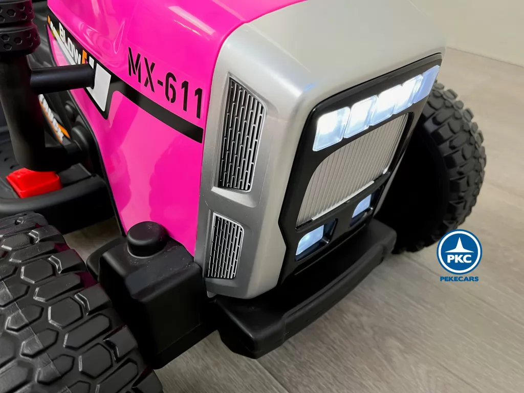 Tractor eléctrico para niños Peketrac 5100 12V Rosa luz frontal LED