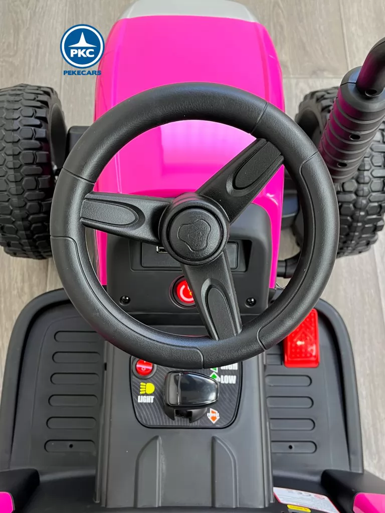 Tractor eléctrico para niños Peketrac 5100 12V Rosa volante