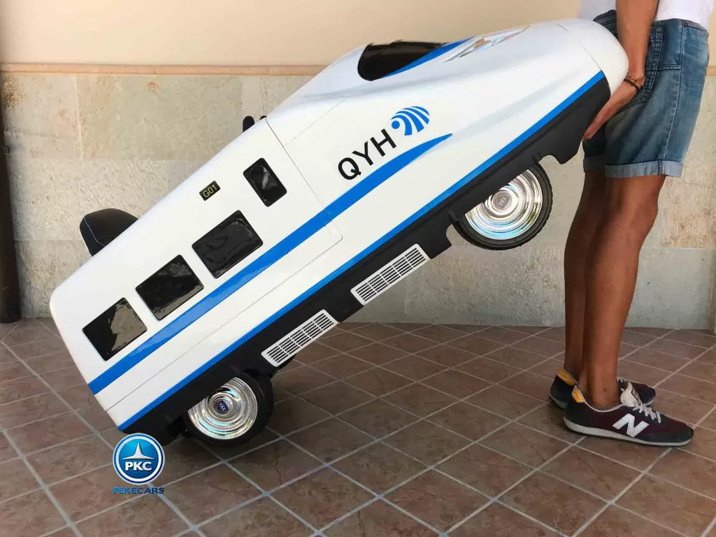 Tren electrico para niños Pekecars Blanco vista asa de transporte